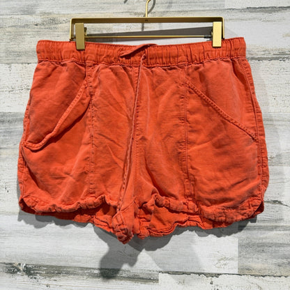 C&C California Linen Blend Pull On Shorts Womens Large Orange Ruffle Hem Summer0