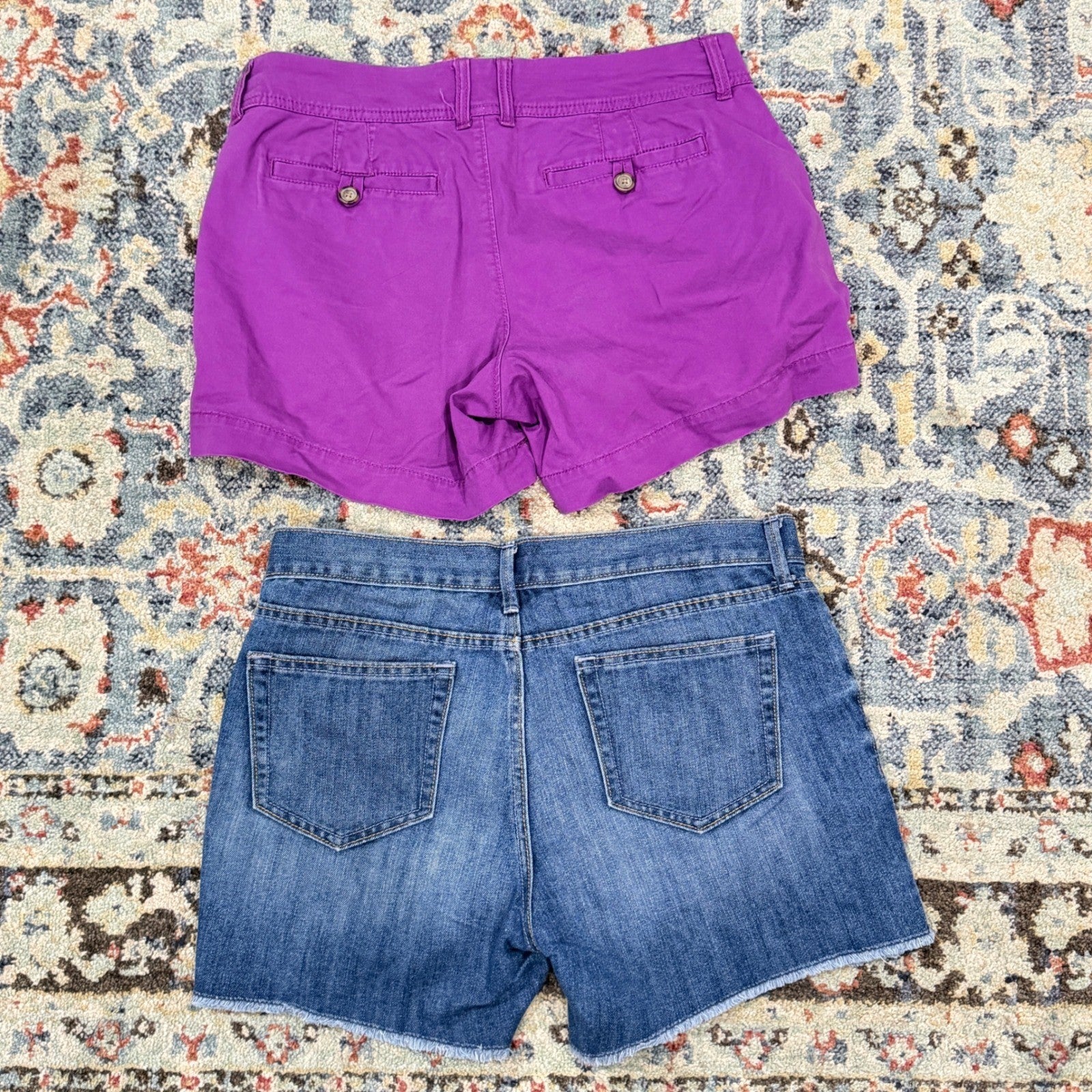 Old Navy Shorts Bundle Women 8 Purple Blue Denim Khaki Raw Hem Casual EUC2