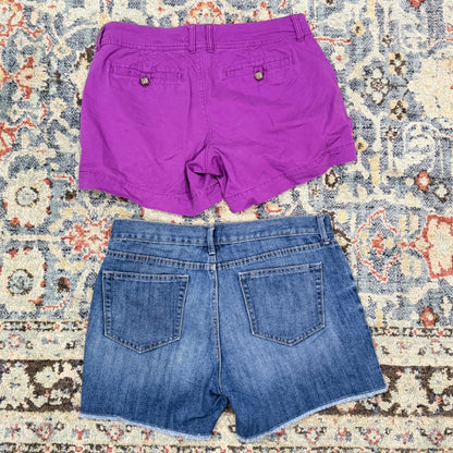 Old Navy Shorts Bundle Women 8 Purple Blue Denim Khaki Raw Hem Casual EUC2