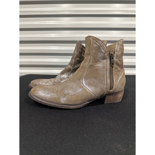 Bed Stu Gaze Ankle Boots Womens 8.5 Tan Silver Metallic Leather Side Zip0