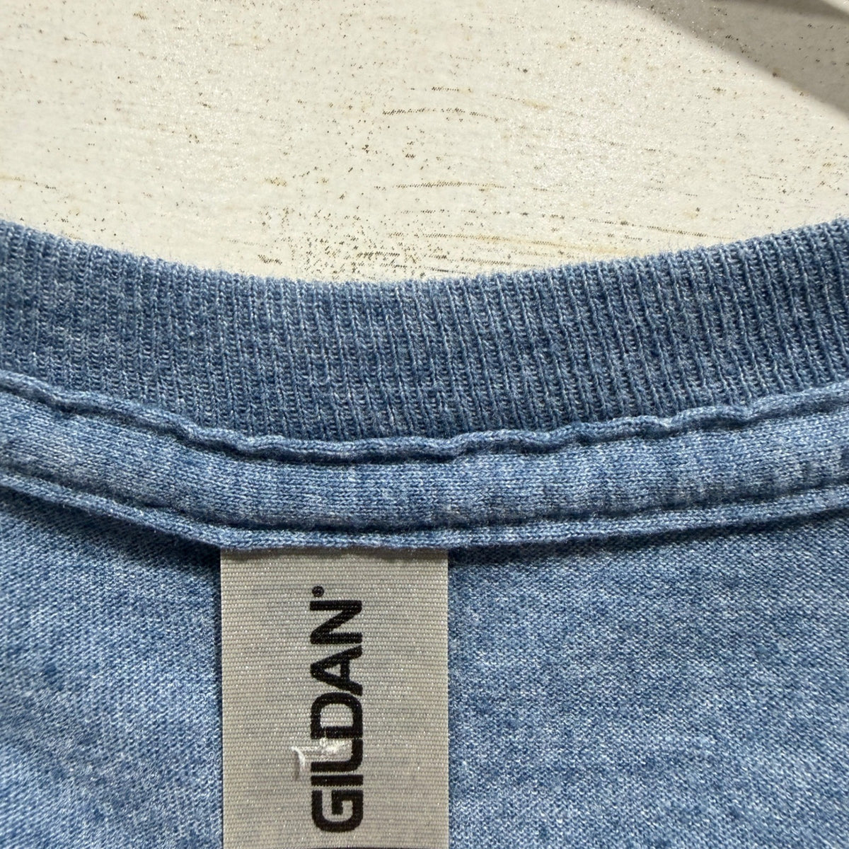 Gildan Graphic Tee Women Large Blue Blessed Homeschool Obsessed Momcore *Flawed4