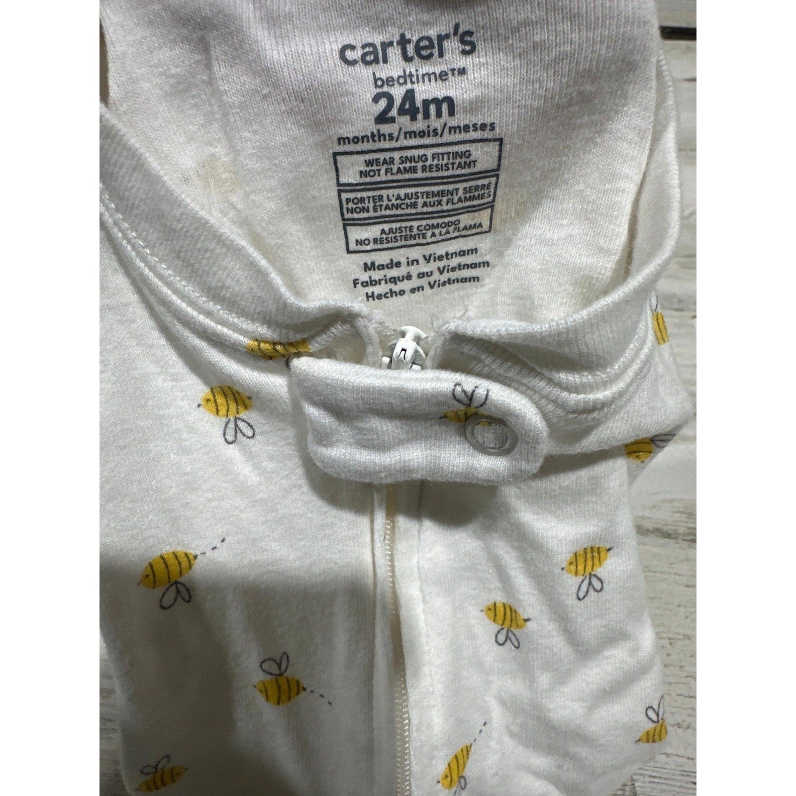 Carter's Footed Pajamas Kids 24M White Yellow Bumble Bee Print EUC1