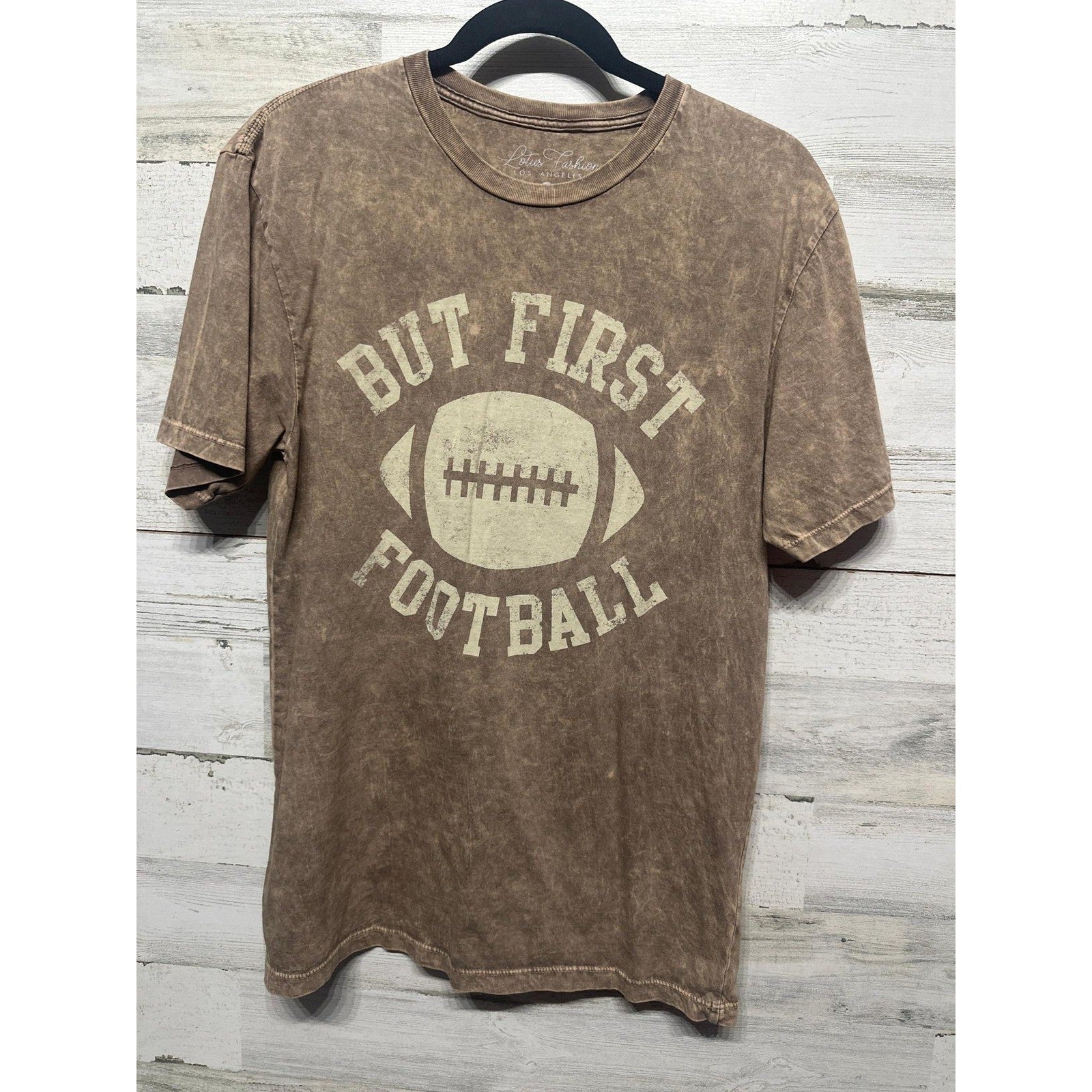 Lotus Fashion Graphic Tee Women Medium Brown But First Football EUC0