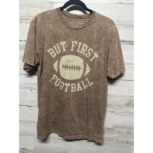 Lotus Fashion Graphic Tee Women Medium Brown But First Football EUC0