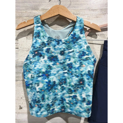 Athleta All In Motion Activewear Lot Girls M 8-10 Blue Floral Skort Top EUC3
