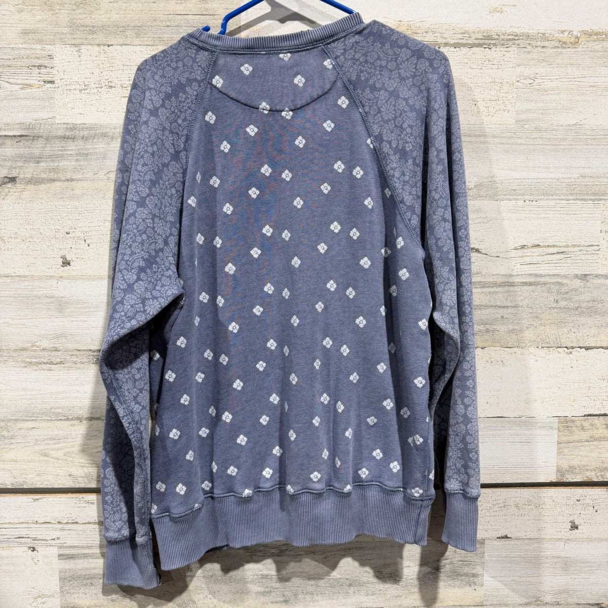 Aerie Floral Raglan Sweatshirt Women Medium Blue Cotton Blend Boho4