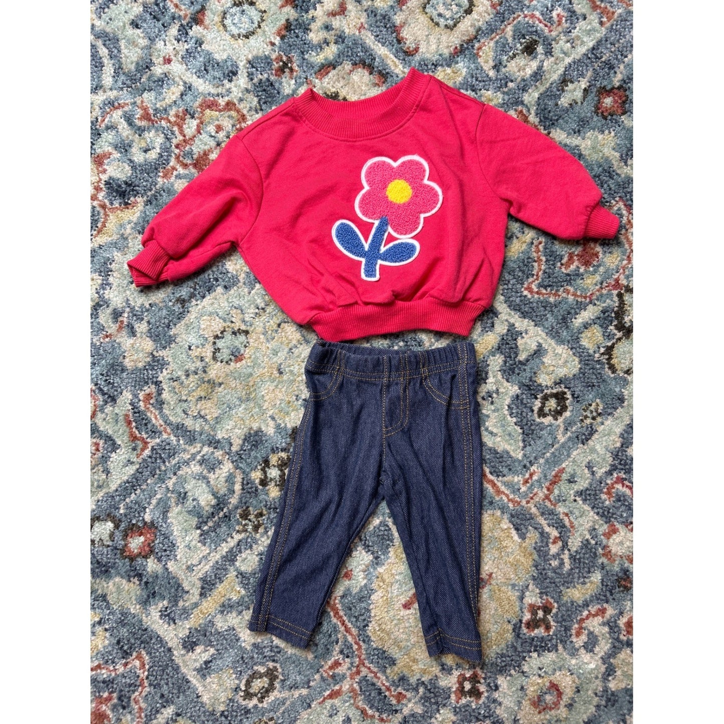 Old Navy 0-3M Sweatshirt 3M Leggings Girls Pink Denim Flower EUC1
