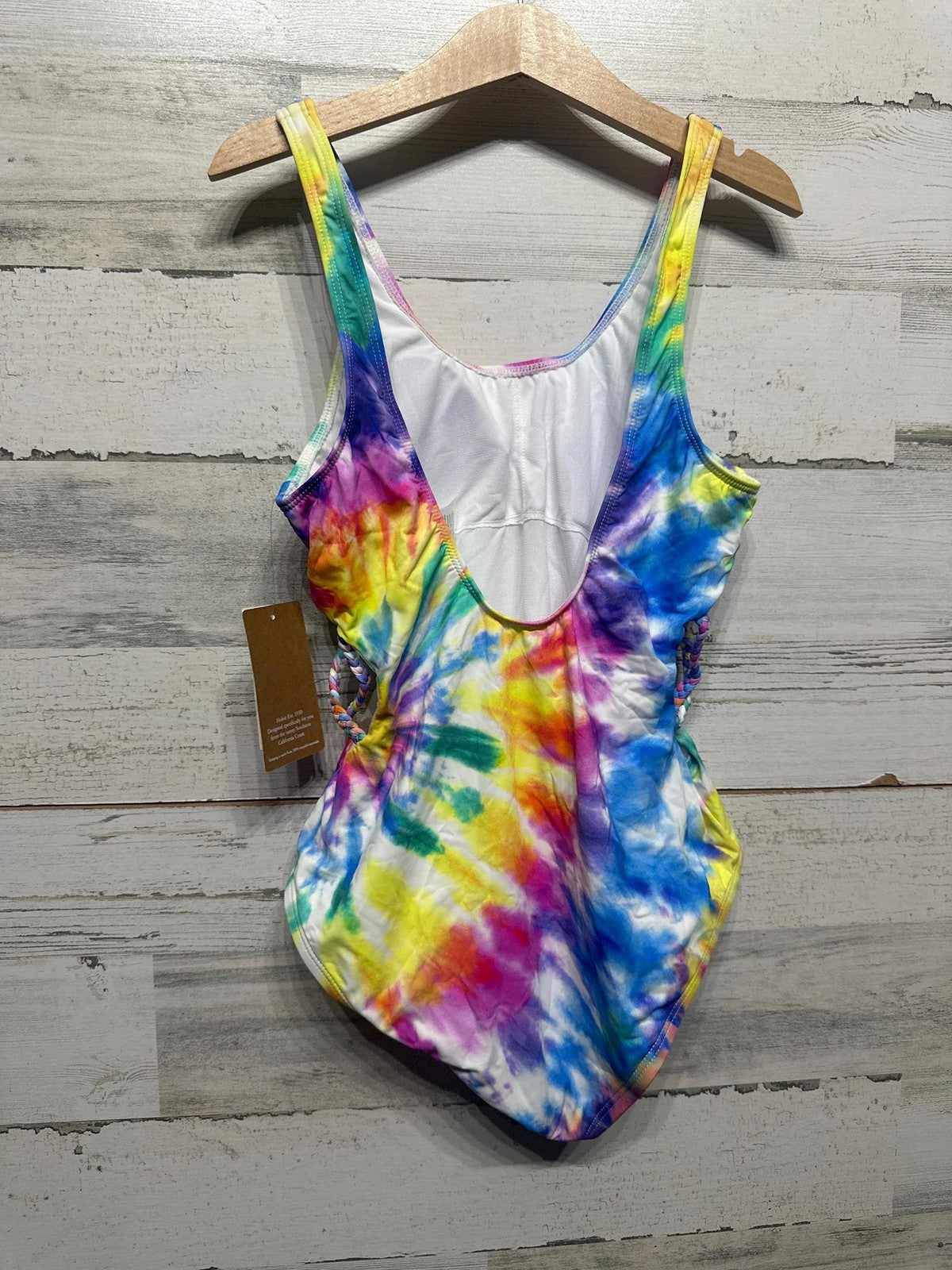 Hobie One Piece Swimsuit Girls 12 Multicolor Tie Dye Braided Sides NWT1