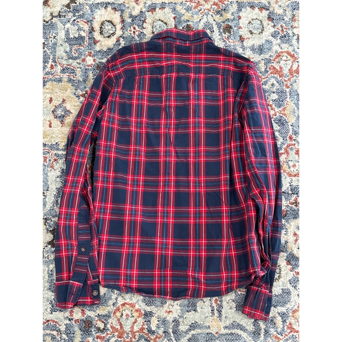 Hollister Plaid Button Down Shirt Mens XS Red Navy Blue Long Sleeve2