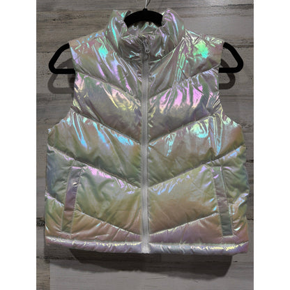 Xersion Puffer Vest Girls 14 Pink Iridescent Holographic Quilted EUC0