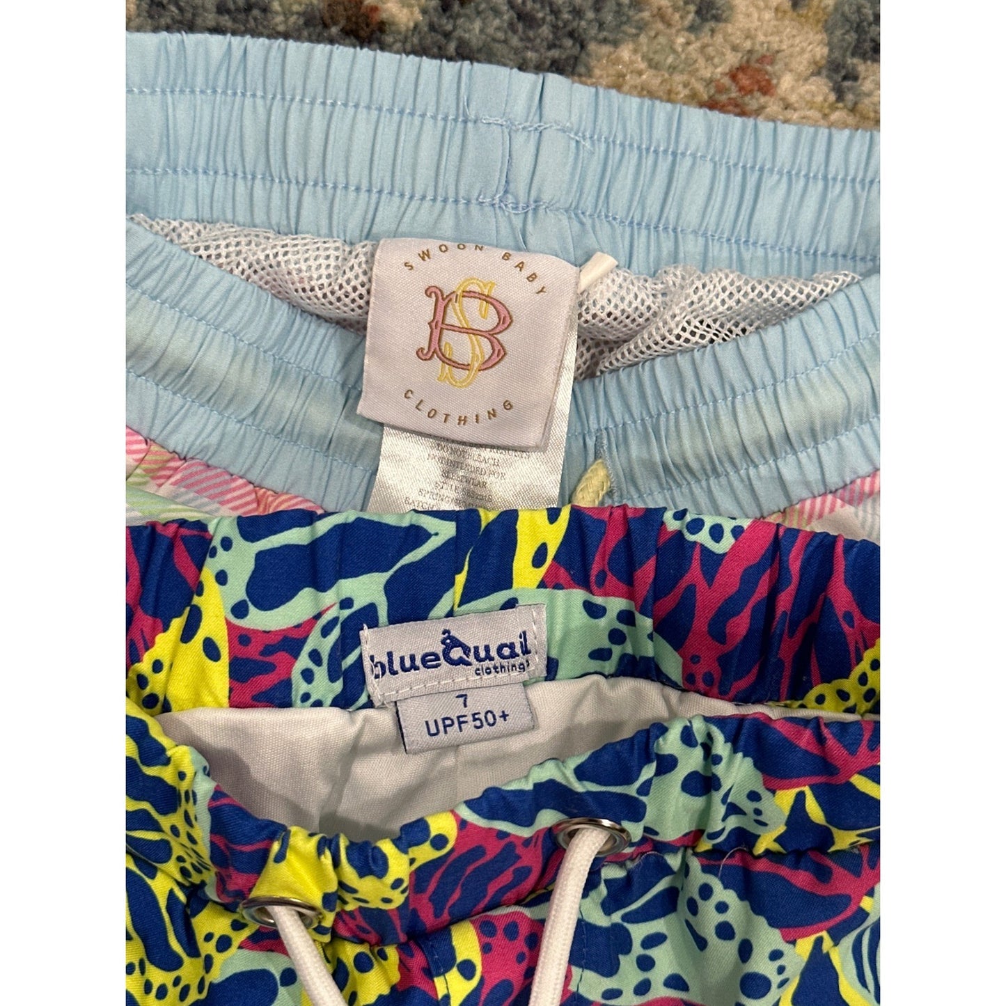 J. Bailey Swoon Baby Boys Size 7 Blue Pink Yellow Coastal Swim Tee Set EUC2