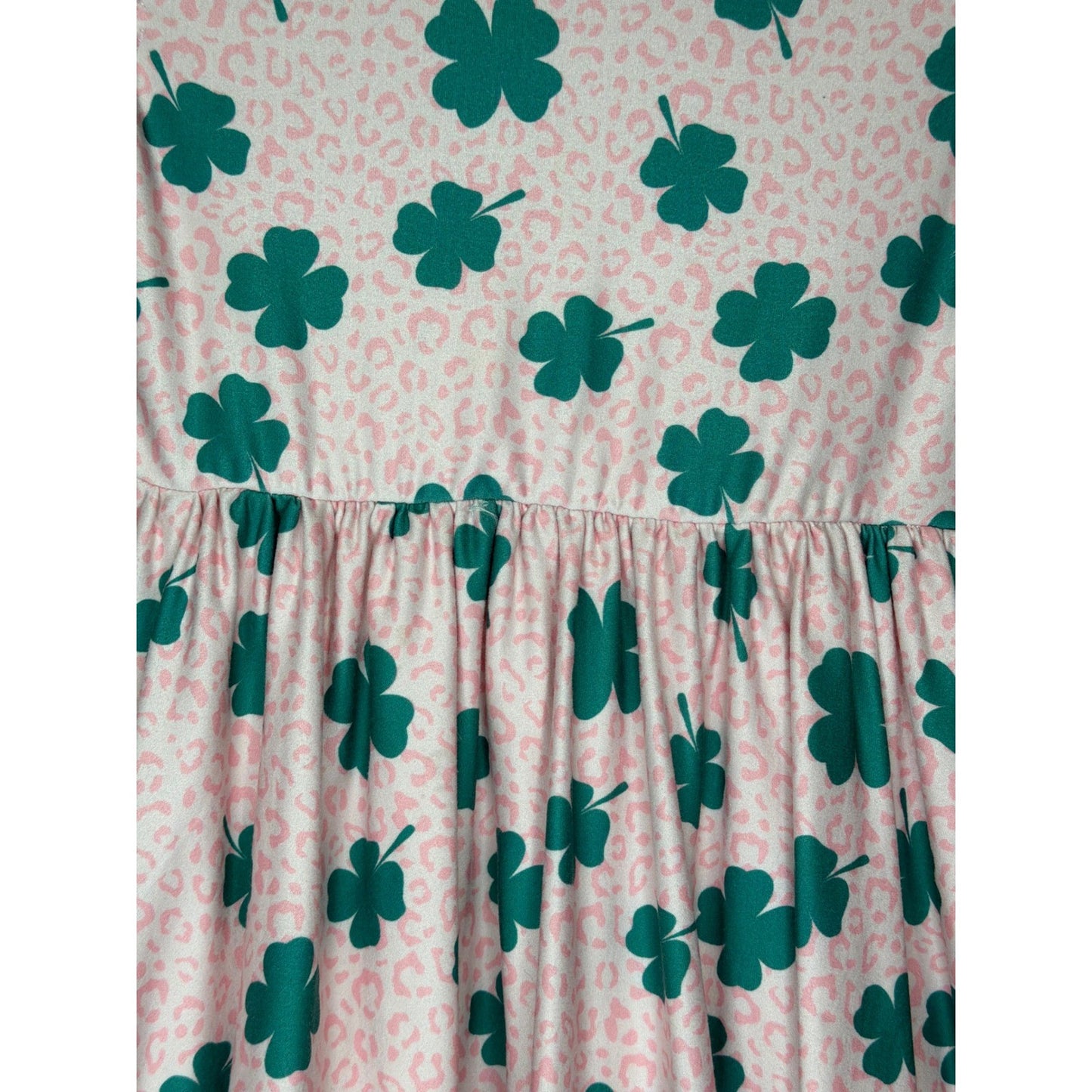 Cheeky Plum Dress Girls 6 Pink Leopard Shamrock Lace Trim Boutique1