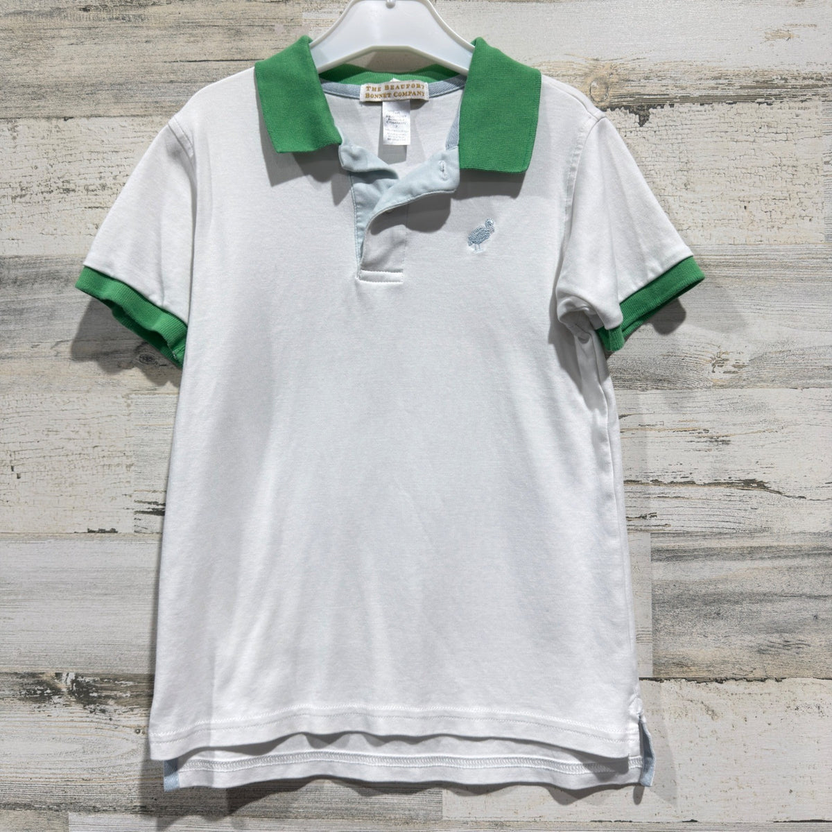 The Beaufort Bonnet Company Polo Shirt Boys 7 White Green Preppy EUC0
