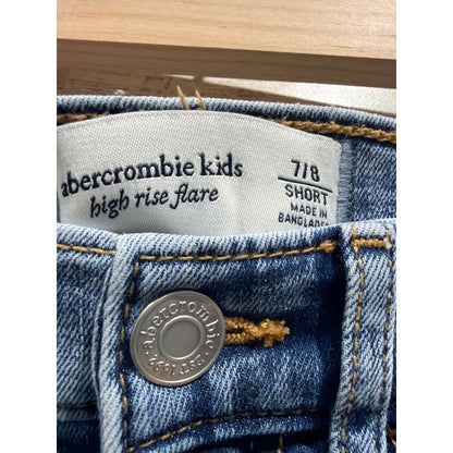 Abercrombie Kids Flare Jeans Girls 7/8 Blue High Rise Released Hem EUC1