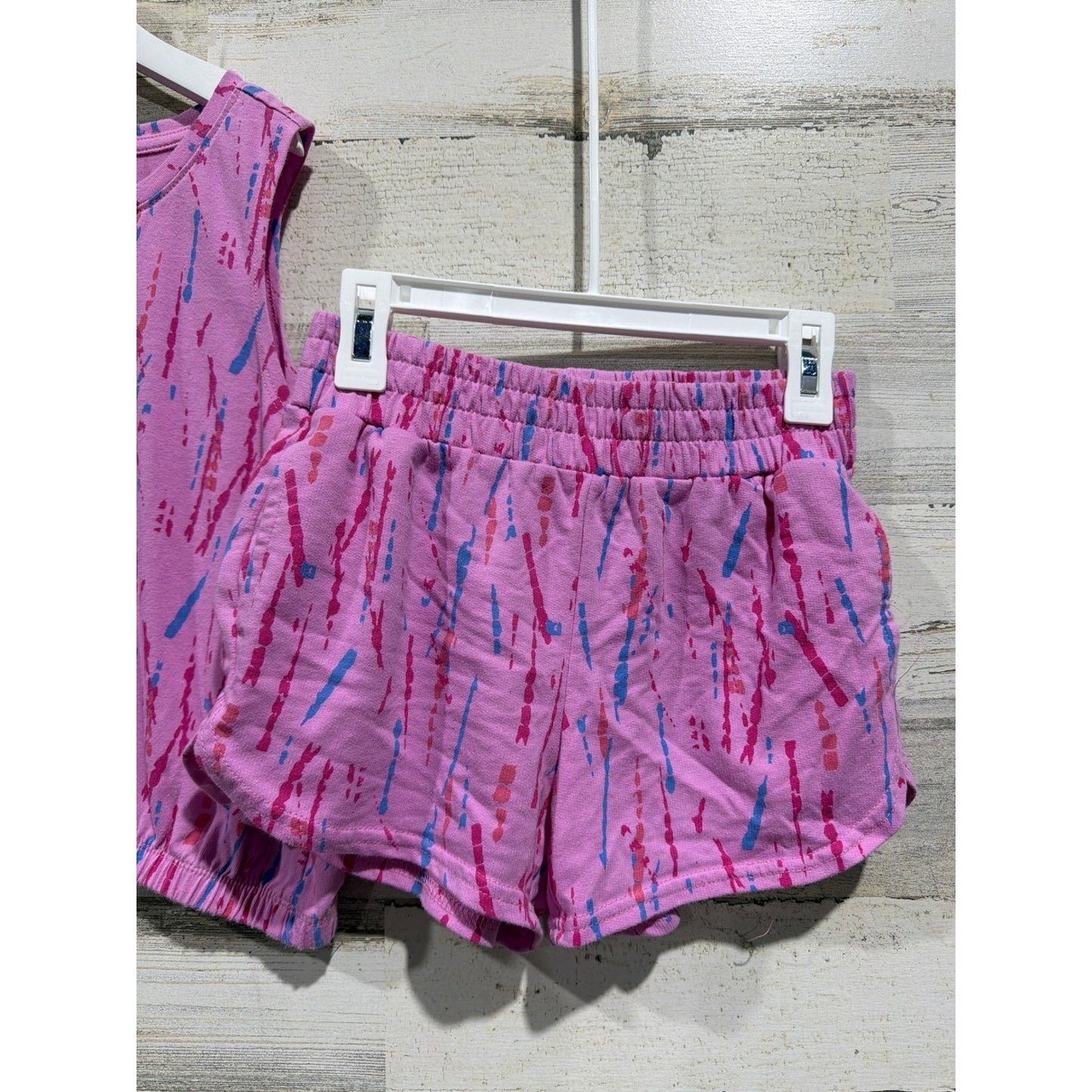 BCG Shorts Set Girls M/L Pink Tie Dye Sleeveless Activewear Athleisure EUC2