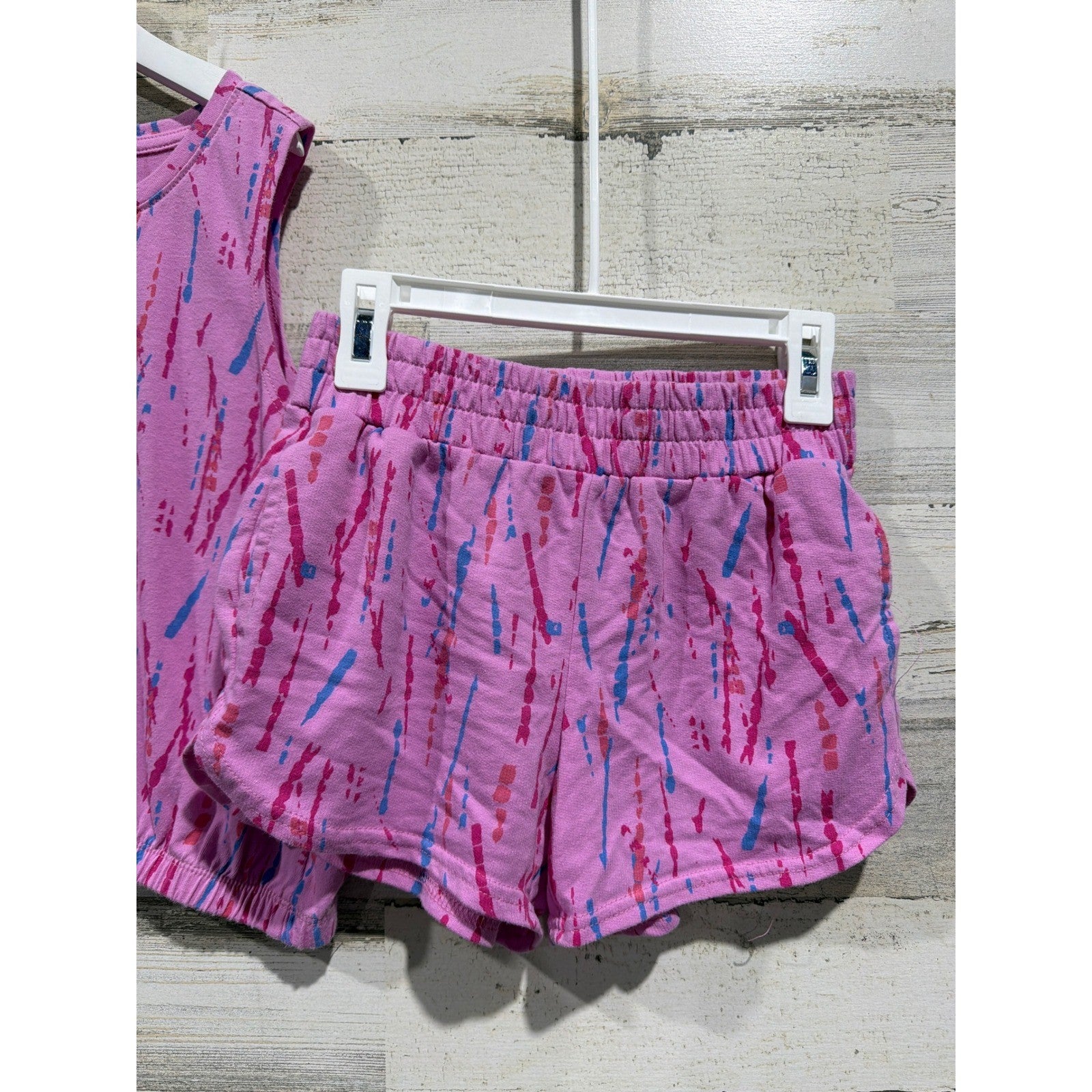 BCG Shorts Set Girls M/L Pink Tie Dye Sleeveless Activewear Athleisure EUC2