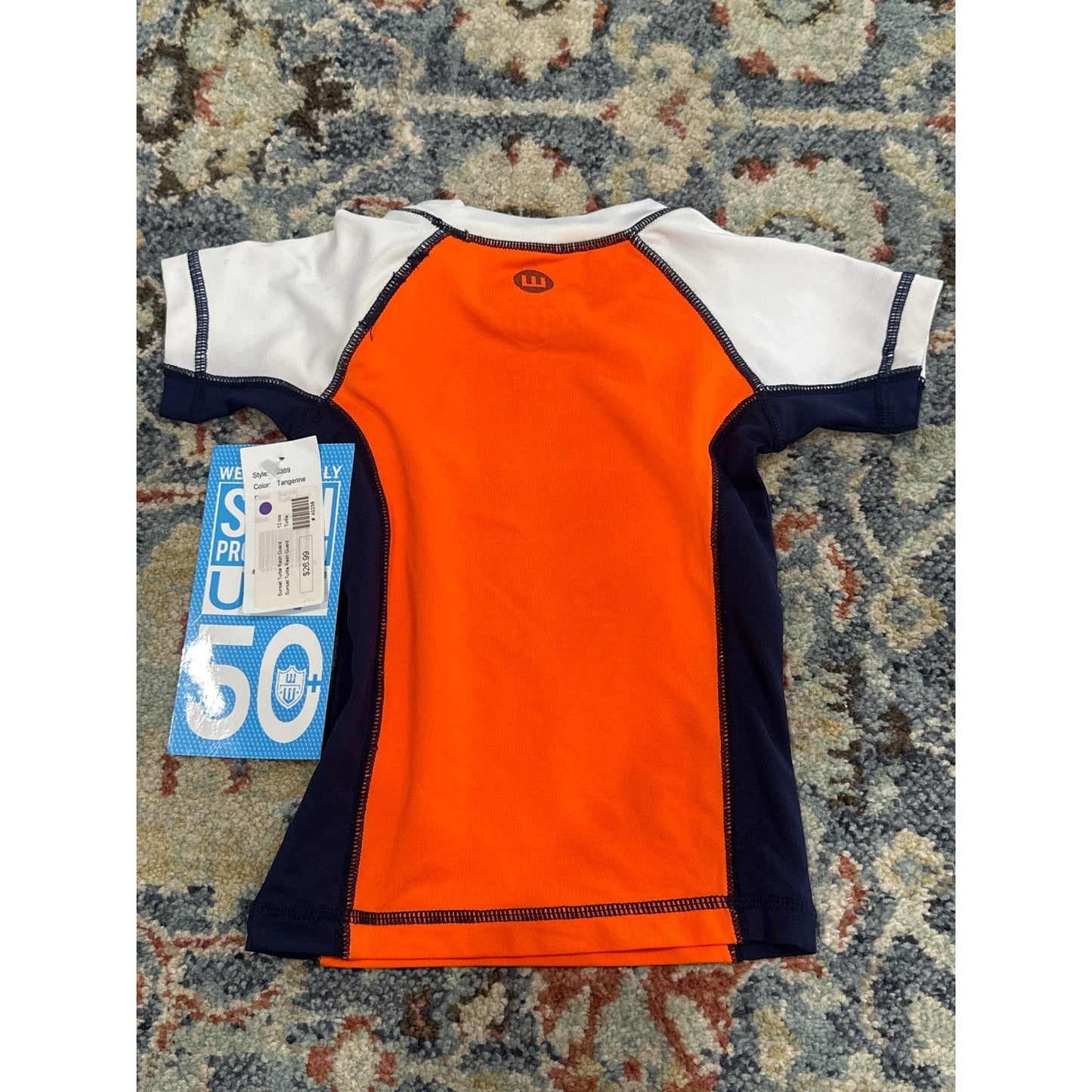 Wes And Willy Rash Guard Boys 12M Orange Navy Sea Turtle UPF 50+ NWT4