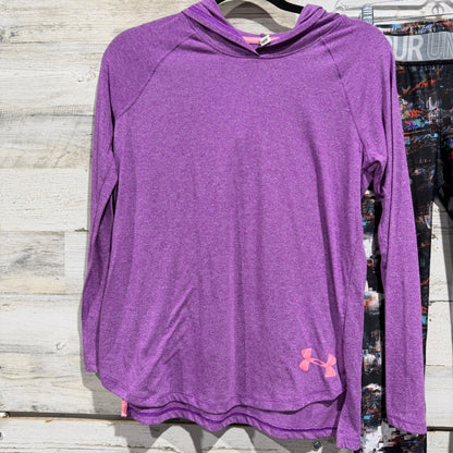 Under Armour HeatGear Hoodie Leggings Set Girls XL Purple Multi Print Athletic1