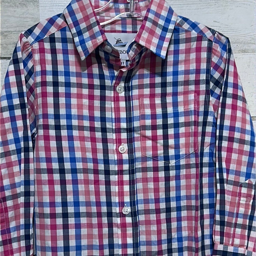 Southbound Button Down Shirt Boys 3T Pink Blue Plaid Long Sleeve NWT1