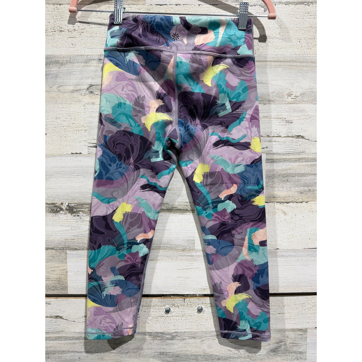Athleta Girl Chit Chat Capri Girls L 12 Purple Abstract Athletic Yoga EUC3