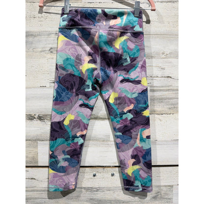 Athleta Girl Chit Chat Capri Girls L 12 Purple Abstract Athletic Yoga EUC3