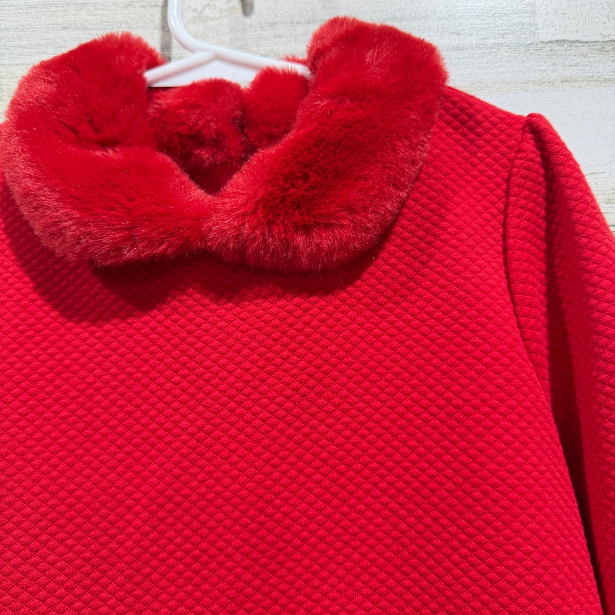 Janie and Jack Dress Girls 7 Red Faux Fur Quilted Ruffle Holiday EUC1