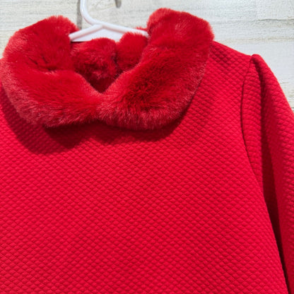 Janie and Jack Dress Girls 7 Red Faux Fur Quilted Ruffle Holiday EUC1