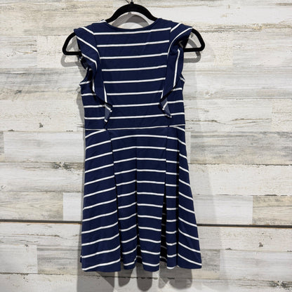 Polo Ralph Lauren Ruffle Stripe Dress Girls L 12-14 Navy White Cotton Preppy EUC4