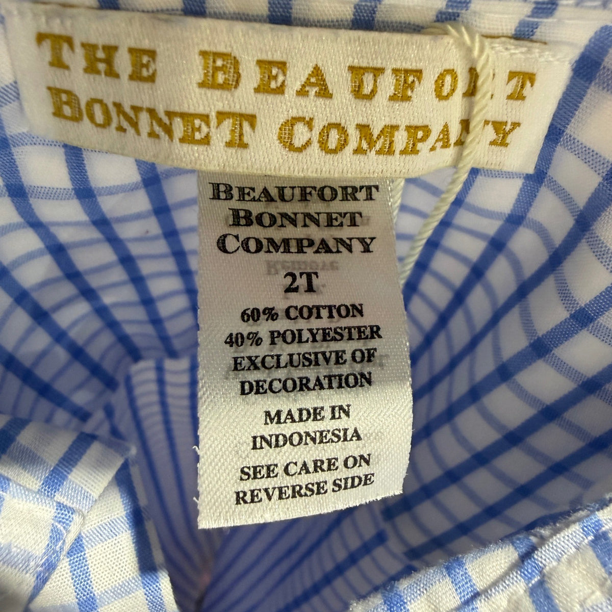 The Beaufort Bonnet Company Button Down Shirt Boys 2T Blue Gingham Cotton EUC3