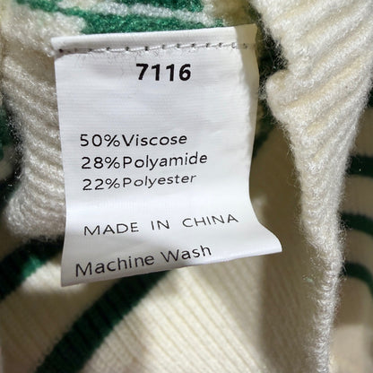 PrettyGarden Sweater Women S Green White Striped Cap Sleeve Detail Preppy EUC2