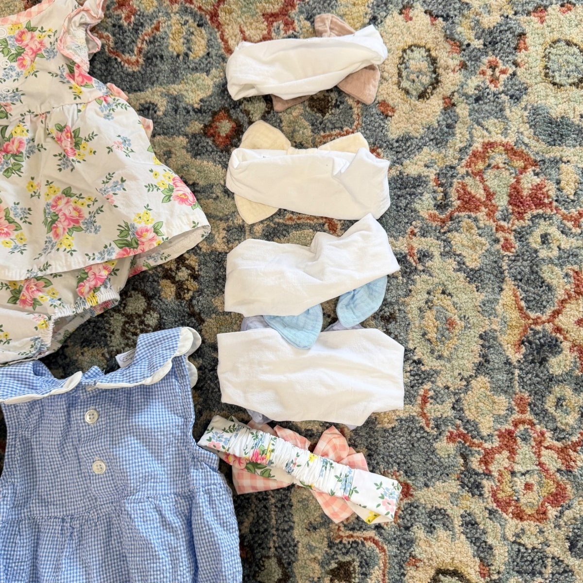 Mud Pie Baby Starters Romper Lot Girls 6-9M Floral Gingham Gauze EUC8