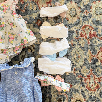 Mud Pie Baby Starters Romper Lot Girls 6-9M Floral Gingham Gauze EUC8