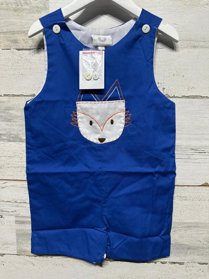 The Proper Peony Jon Jon Boys 3T Blue Fox Embroidered Romper NWT0
