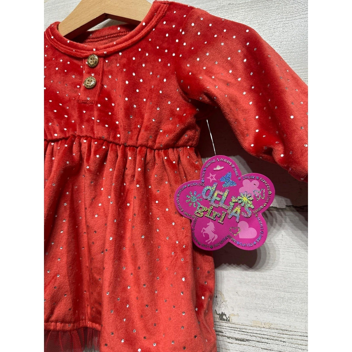 Delia's Girl Long Sleeve Dress Girls 0-3M Red Polka Dot Velvet Holiday NWT1