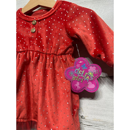 Delia's Girl Long Sleeve Dress Girls 0-3M Red Polka Dot Velvet Holiday NWT1