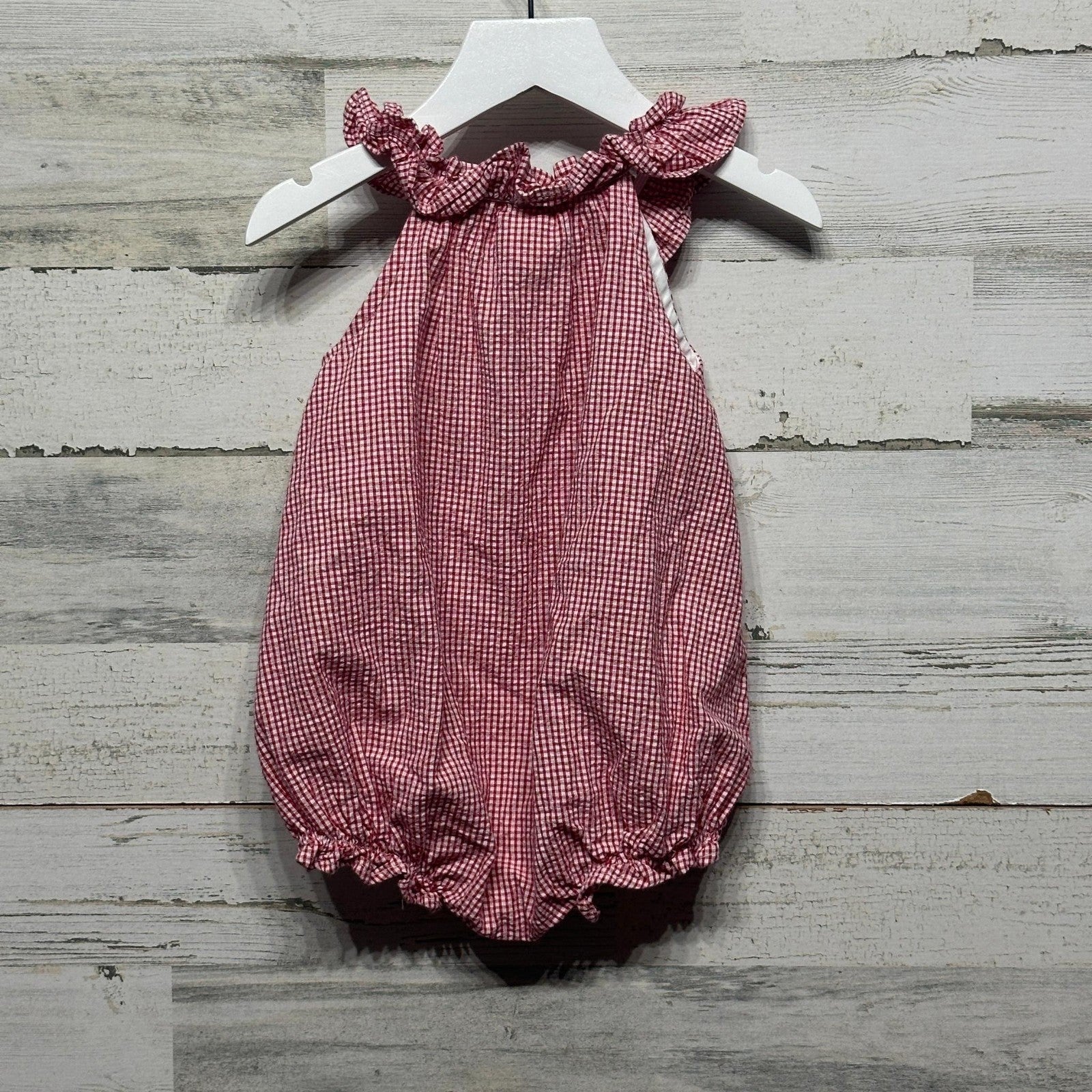 Bailey Boys Bubble Romper Girls 18m Red Gingham MSK Monogram Preppy EUC2