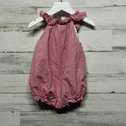Bailey Boys Bubble Romper Girls 18m Red Gingham MSK Monogram Preppy EUC2