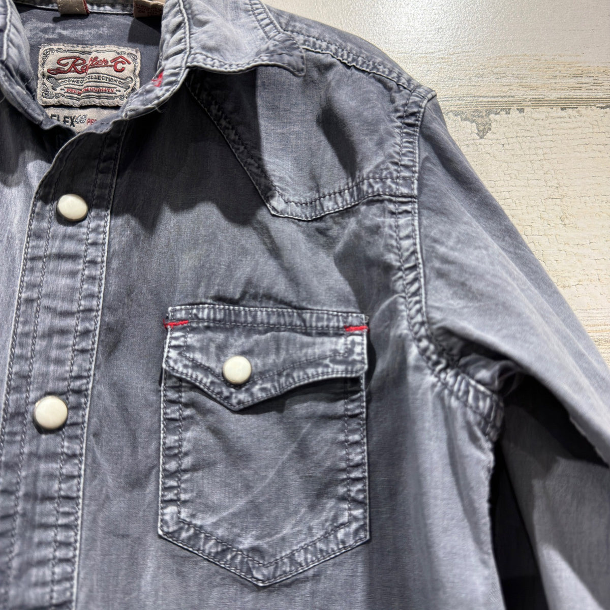 Rafter C Western Shirt Boys Small Gray Pro Flex 45 Pearl Snap Cowboy EUC3