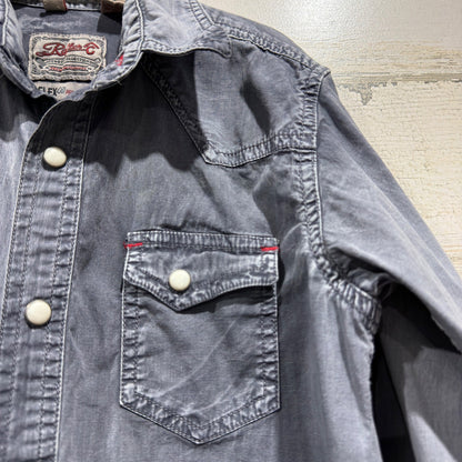 Rafter C Western Shirt Boys Small Gray Pro Flex 45 Pearl Snap Cowboy EUC3