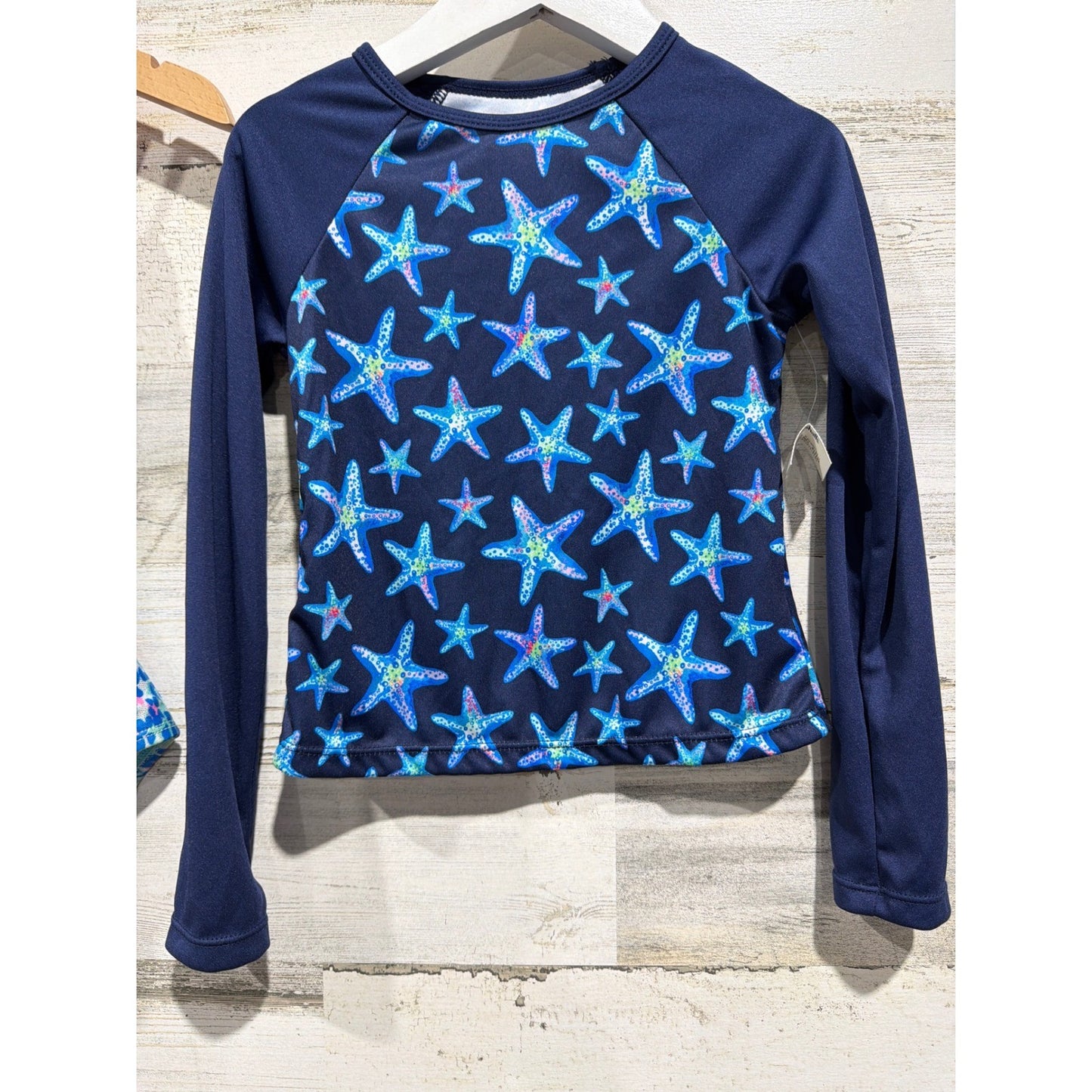 Swim Bundle George Lands End Rash Guard Girls 4 Blue Pink Fringe Starfish EUC2