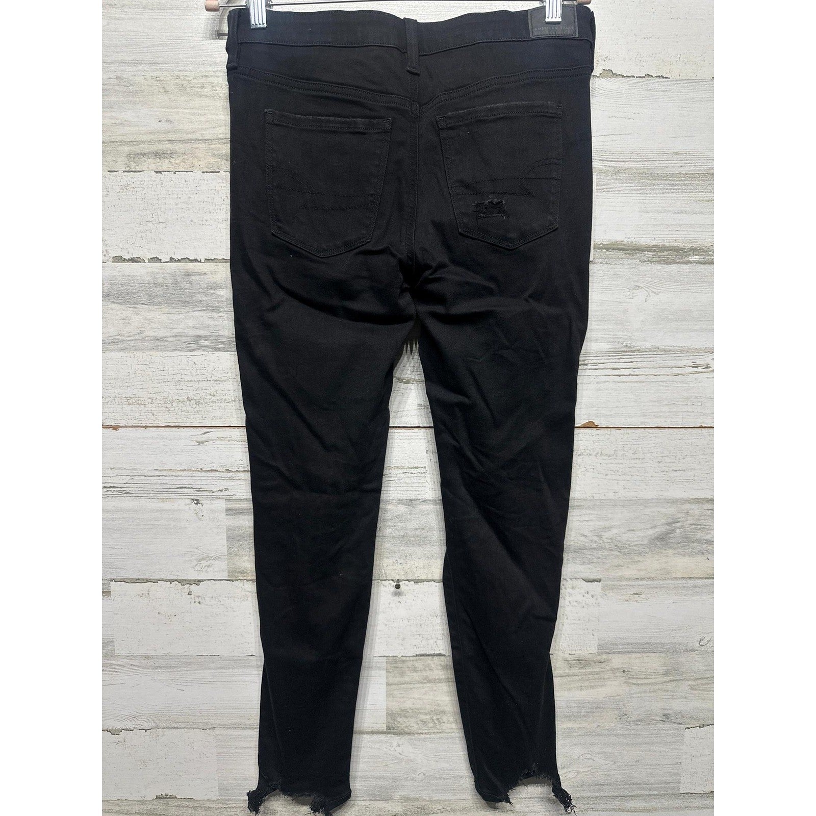 American Eagle Jeggings Women 8 Short Black Distressed Next Level Stretch EUC1