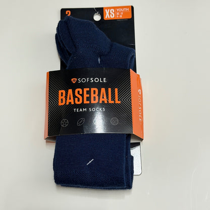 Sof Sole Baseball Team Socks Youth XS Navy Blue 2 Pair Pack Sport Athletic NWT0