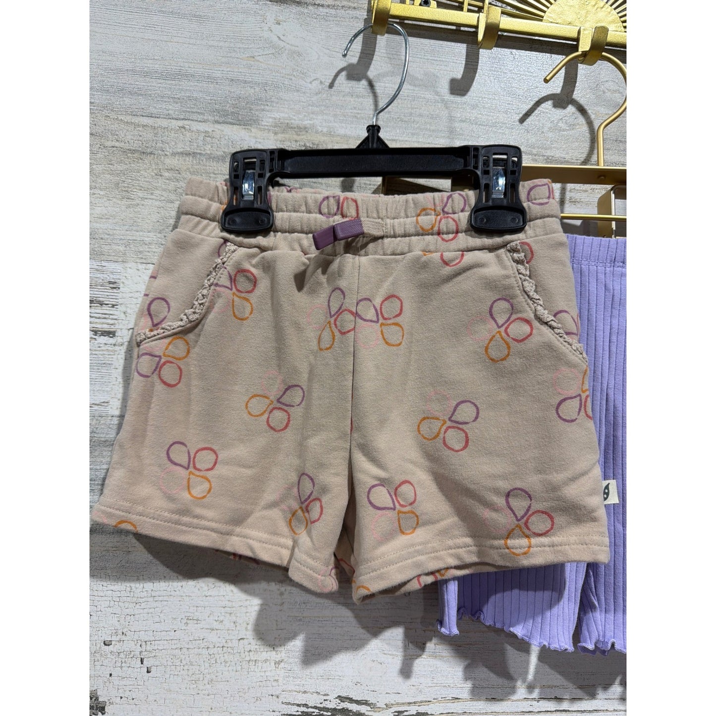 Easy Peasy Okie Dokie Shorts Girls 3T Tan Purple Pink Bundle Ribbed Cotton EUC1