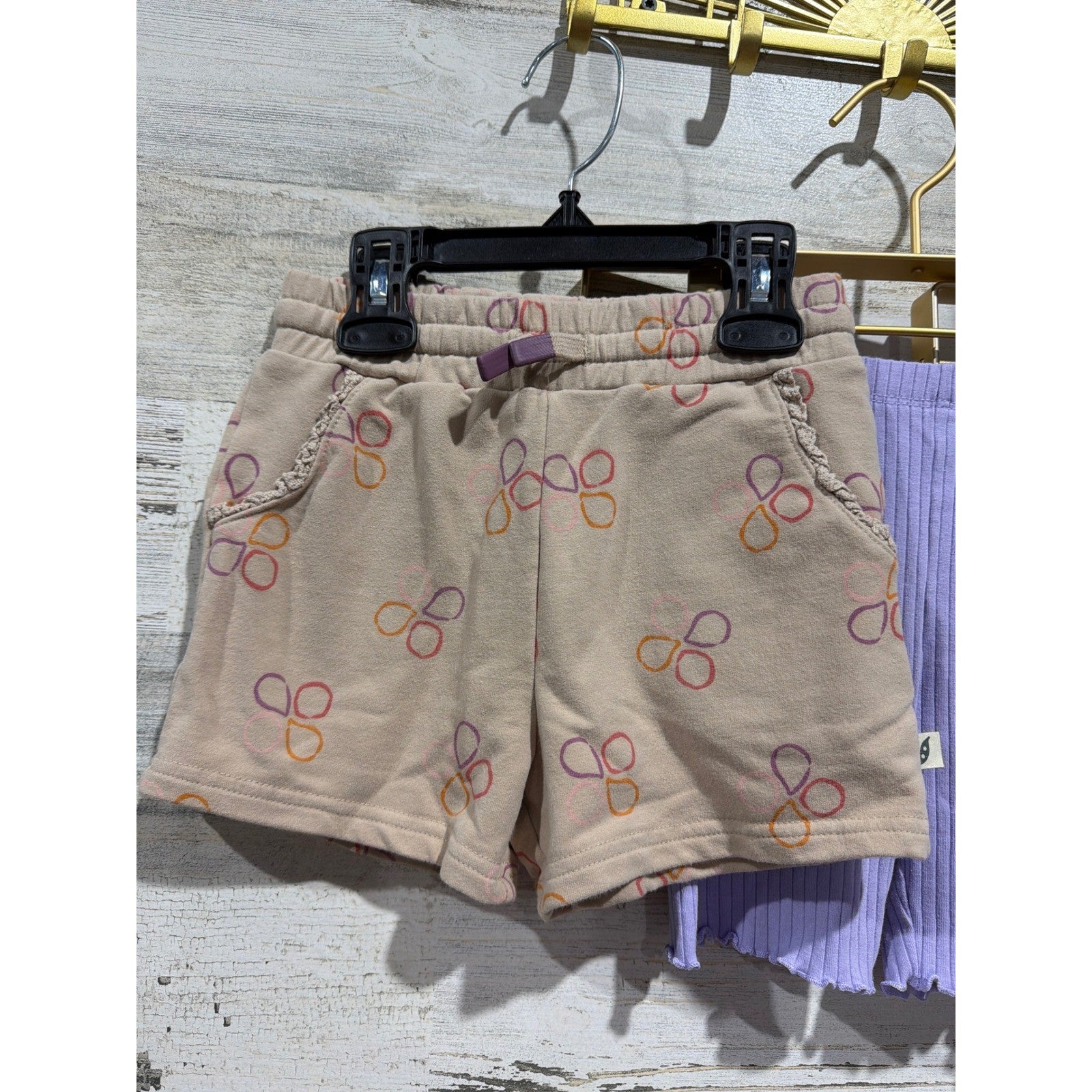 Easy Peasy Okie Dokie Shorts Girls 3T Tan Purple Pink Bundle Ribbed Cotton EUC1