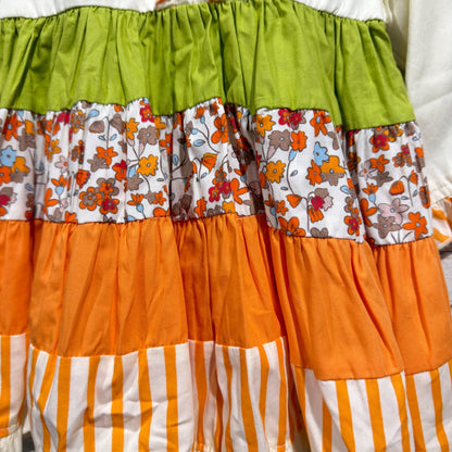 Cotton Kids Dress Girls 12M Orange Green Floral Tiered Boho NWT1