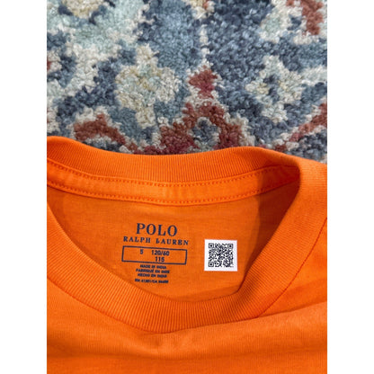 Polo Ralph Lauren Long Sleeve Tee Boys 5 Orange Green Pony Logo EUC2
