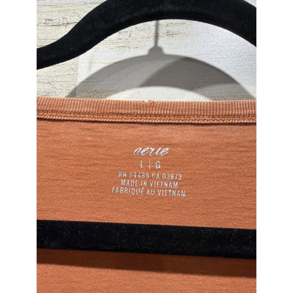Aerie Oversized V-Neck T-Shirt Women Large Rust Distressed Neckline Boho1