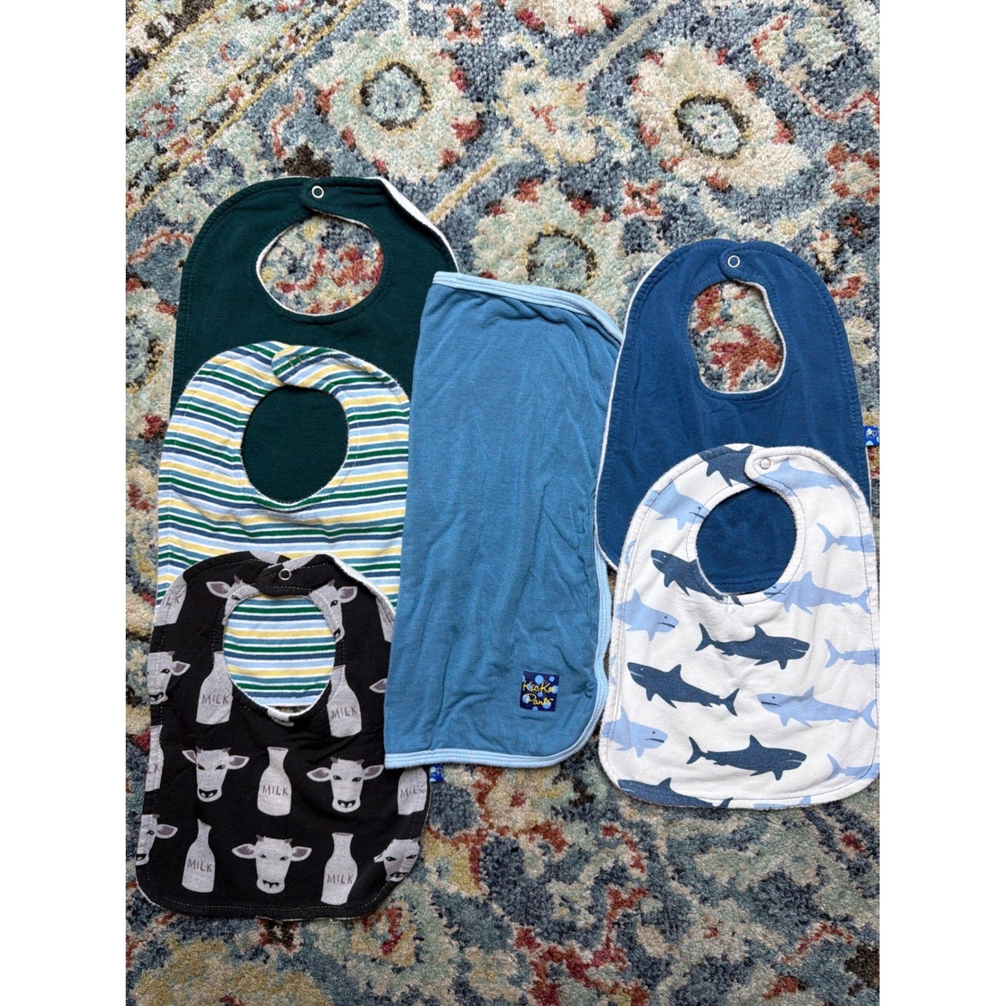 Kickee Pants Bibs and Lovey Bundle Baby Boys Blue Green Sharks Cows Bamboo Soft0