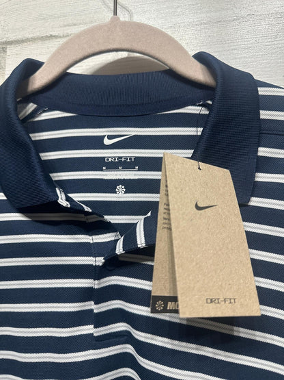 Nike Polo Shirt Mens Medium Navy Blue Striped Dri-FIT Short Sleeve NWT2