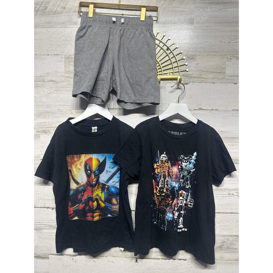 Marvel Roblox T-Shirt Shorts Set Boys 6/7 Black Grey Graphic 3pc Bundle EUC0